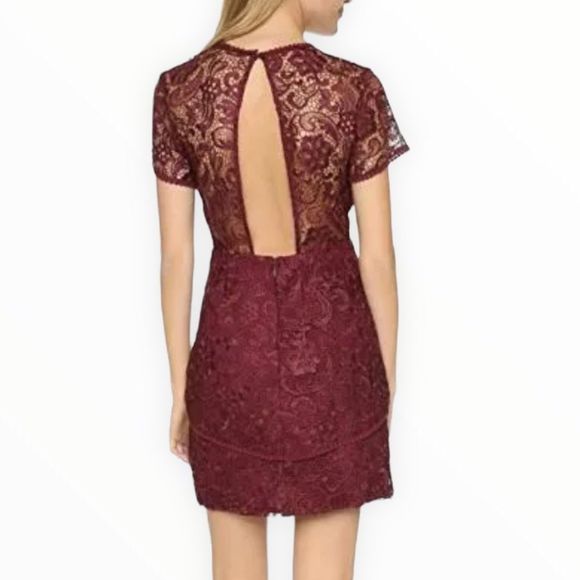 Wayf Lace Mini Dress in Burgundy Back Cutout Short Sleeves size XS Revolve - Picture 2 of 13
